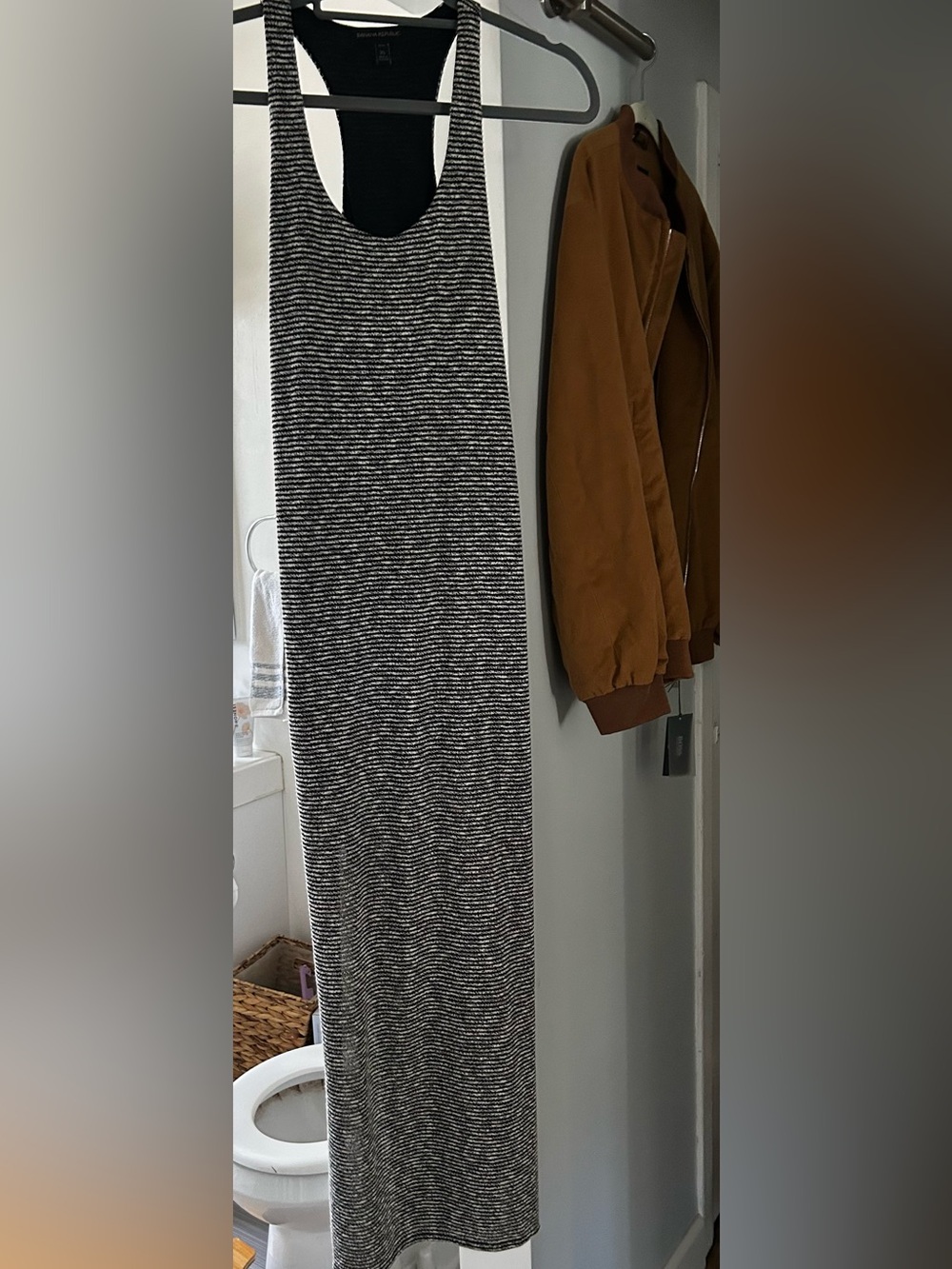 Banana Republic Black and White Ribbed Racerback Maxi Dress LINED